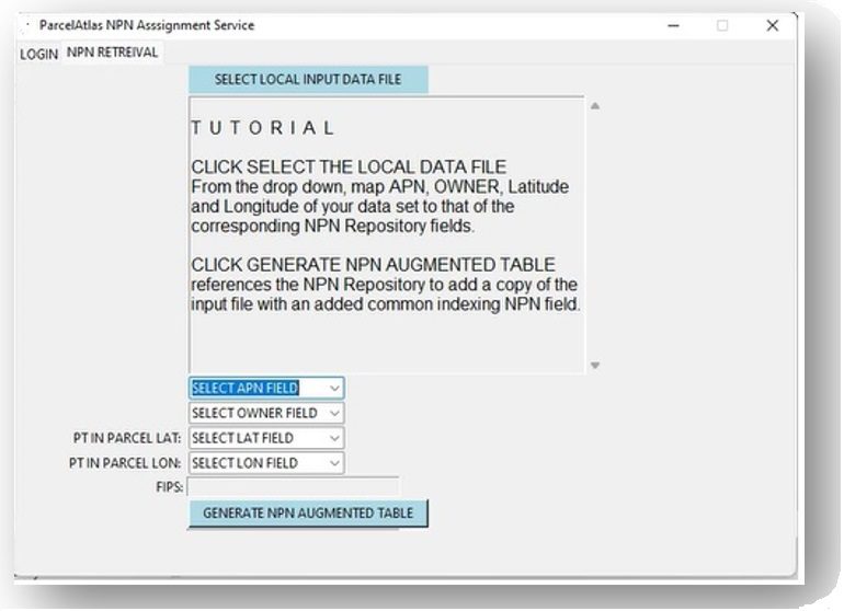 Screenshot of ParcelAtlas NPN Assignment Service